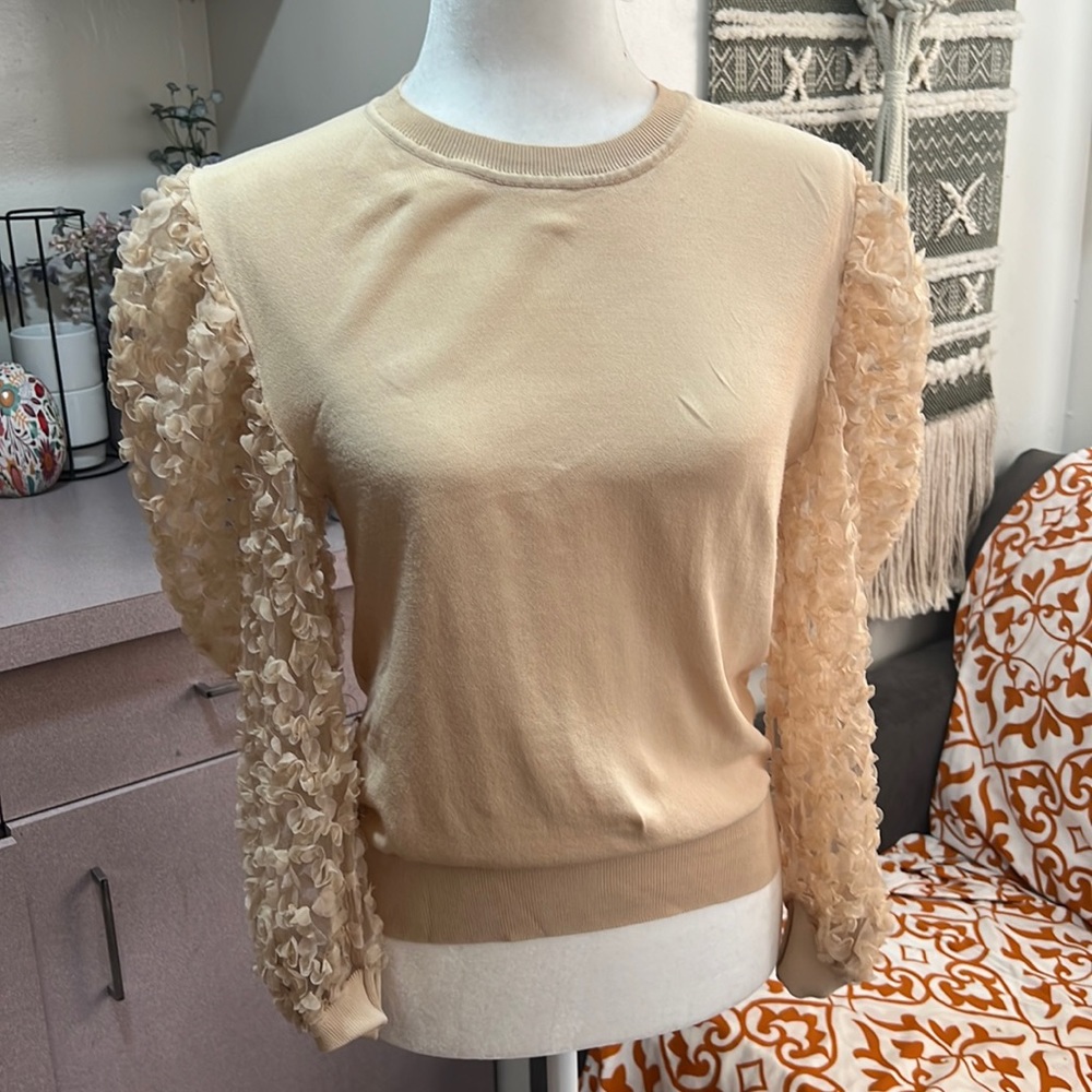 Zara Flower See Through Sleeves Sweater Top XL